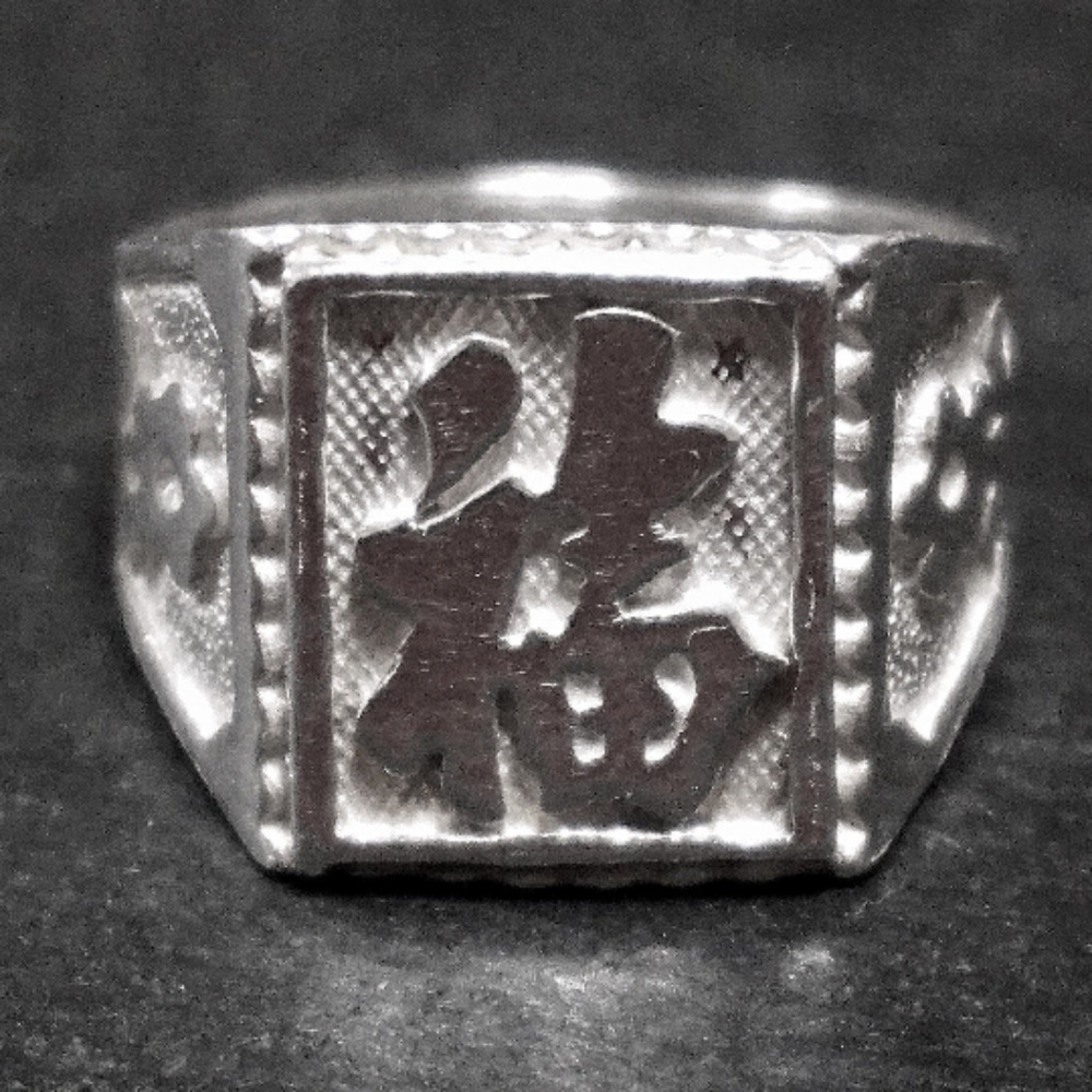 Silver Luck Chinese Character Men's Ring